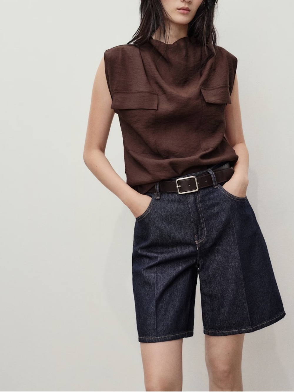 MANGO - Bermuda High-Waist Straight Fit Denim Shorts